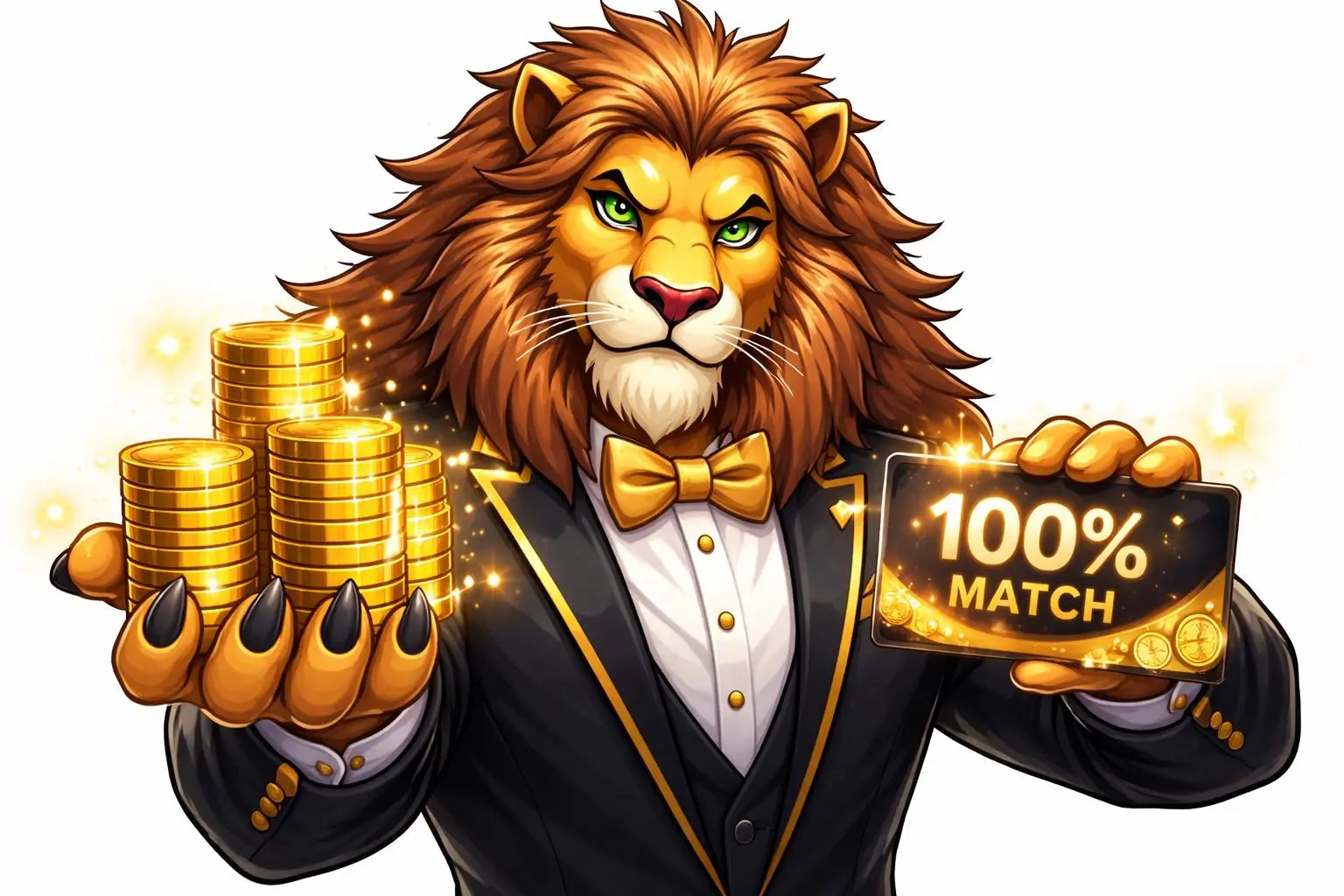 Lion hero presenting a deposit match bonus